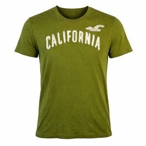 Hollister California Mens T-Shirt Large Olive Green Applique Seagull Logo Cotton